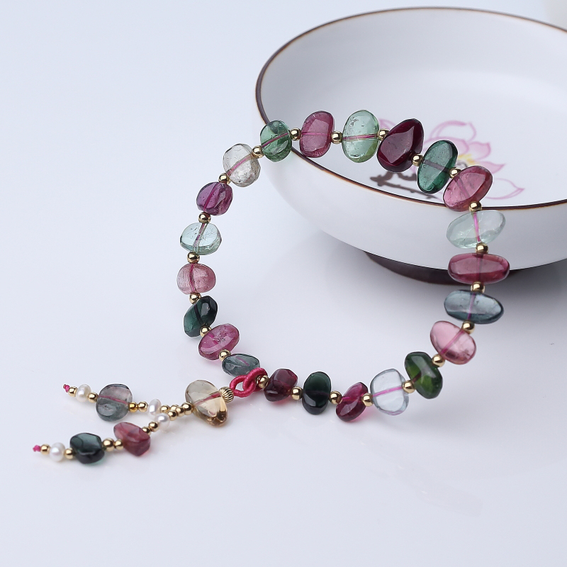 天然多色碧玺随形手链-红掌柜