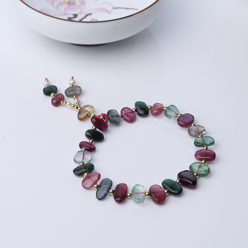 巴西天然碧玺随形手链-红掌柜