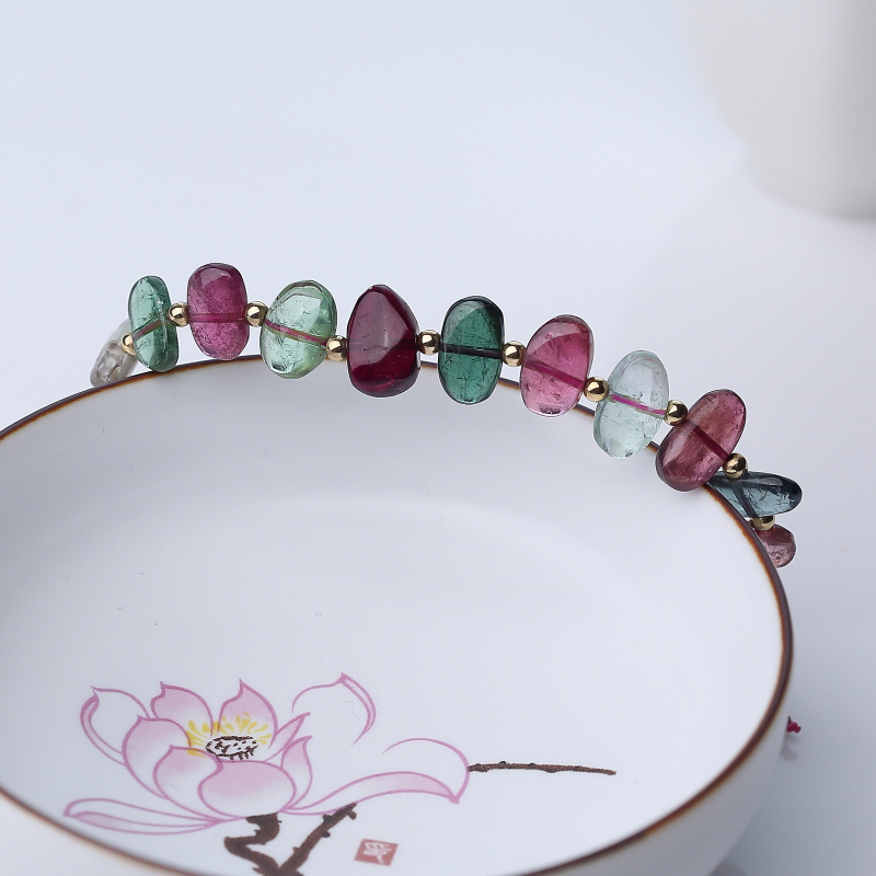 多色碧玺随形手链-红掌柜