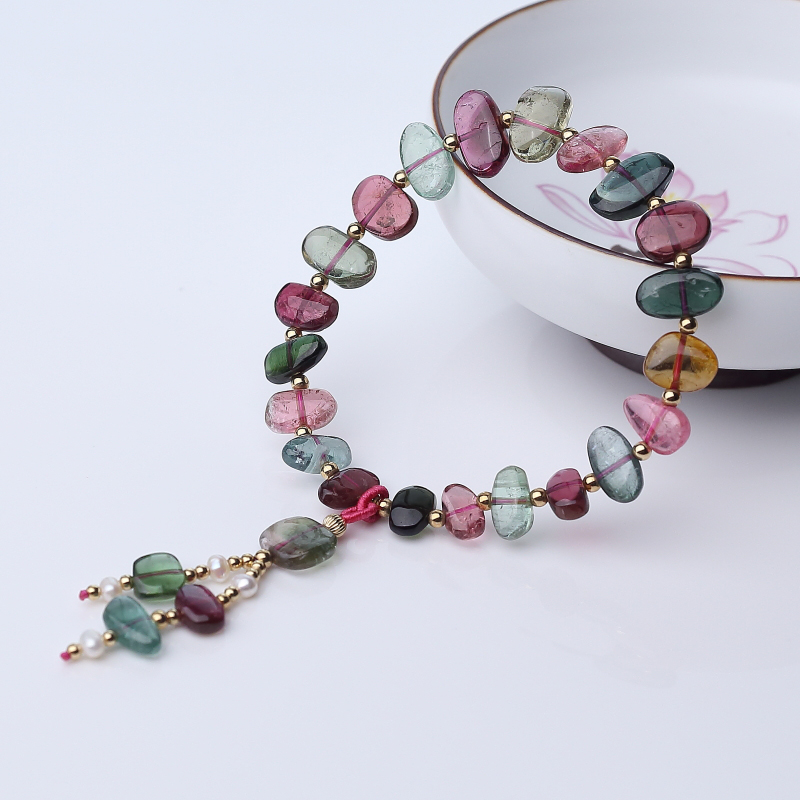 天然多色碧玺随形手链-红掌柜