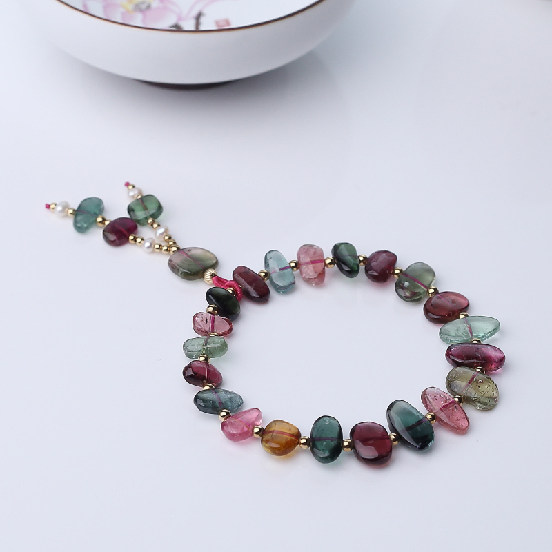 巴西天然碧玺随形手链-红掌柜