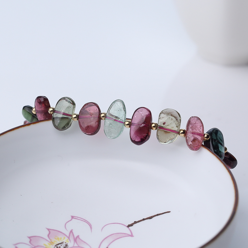 多色碧玺随形手链-红掌柜