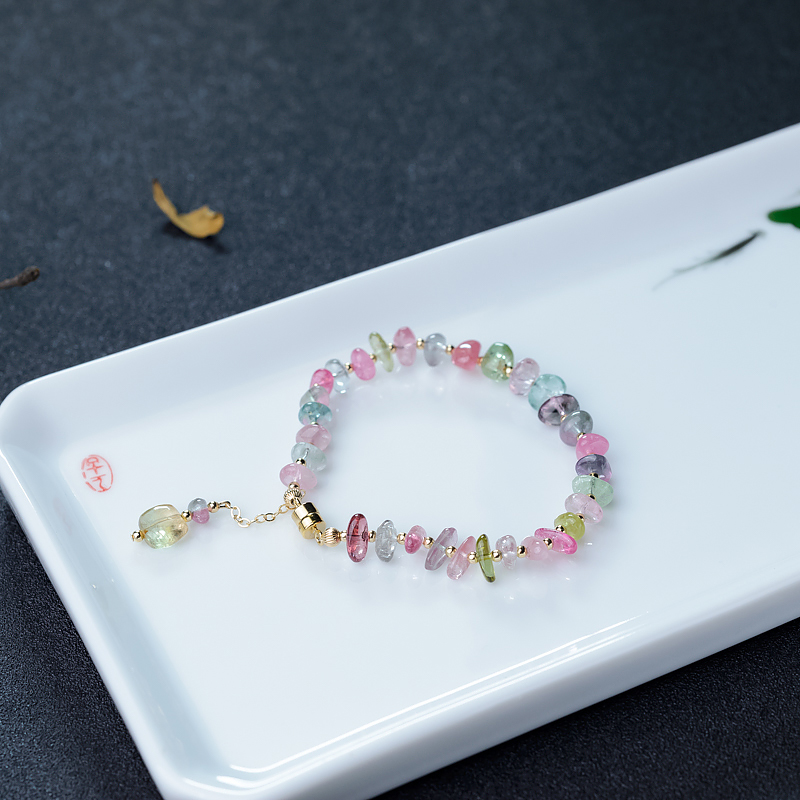 阿富汗天然多色碧玺随形手链-红掌柜