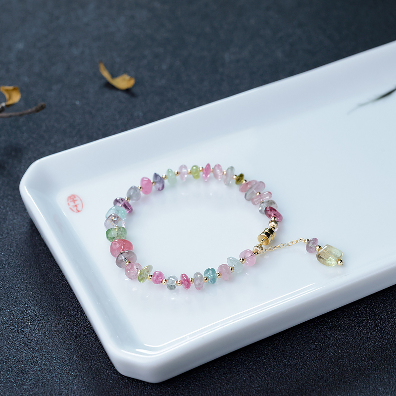 天然多色碧玺随形手链-红掌柜