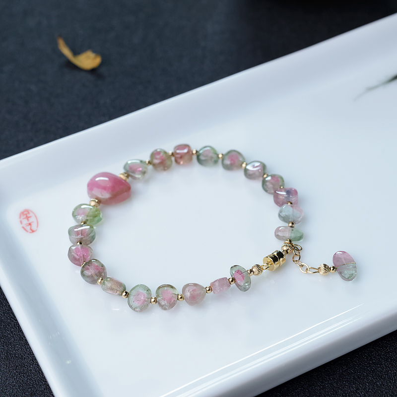 天然西瓜碧玺随形手链-红掌柜