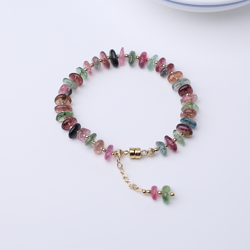 阿富汗天然多色碧玺随形手链-红掌柜