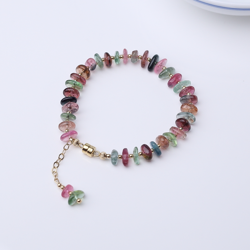 天然多色碧玺随形手链-红掌柜