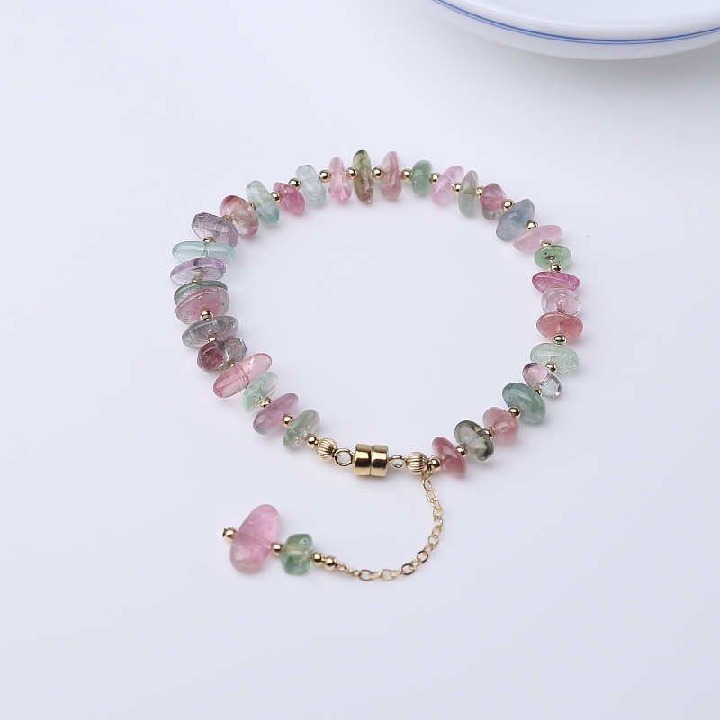 阿富汗天然多色碧玺随形手链-红掌柜