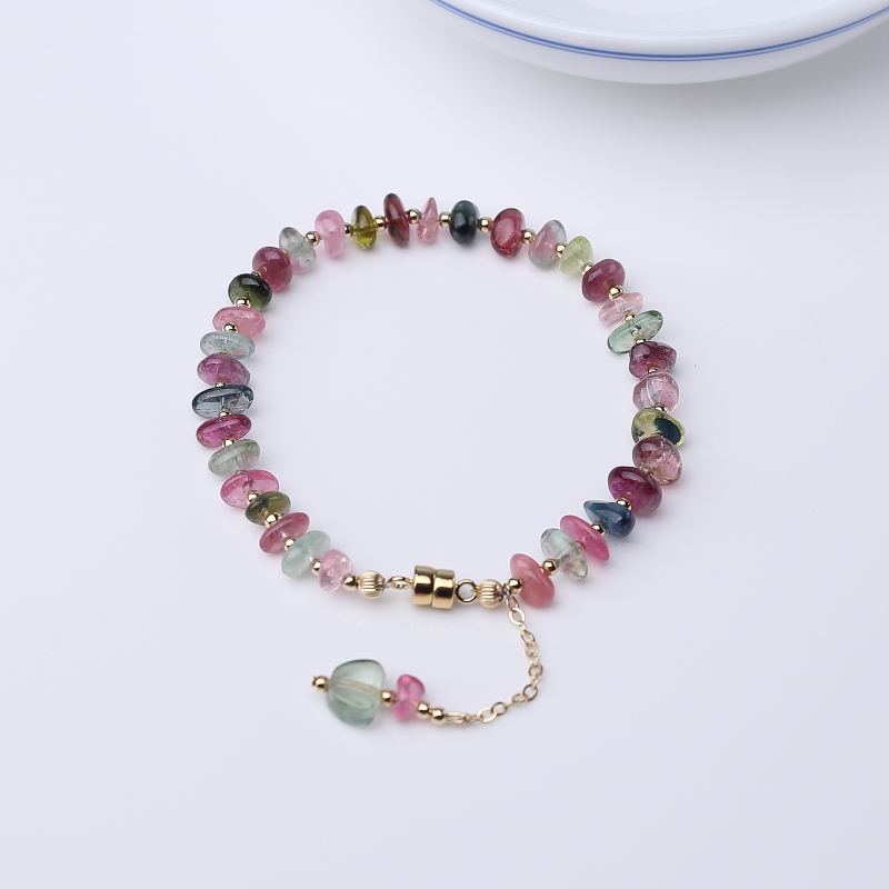 阿富汗天然多色碧玺随形手链-红掌柜