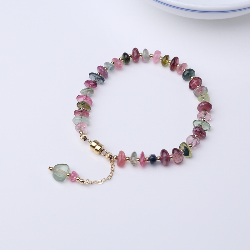 天然多色碧玺随形手链-红掌柜