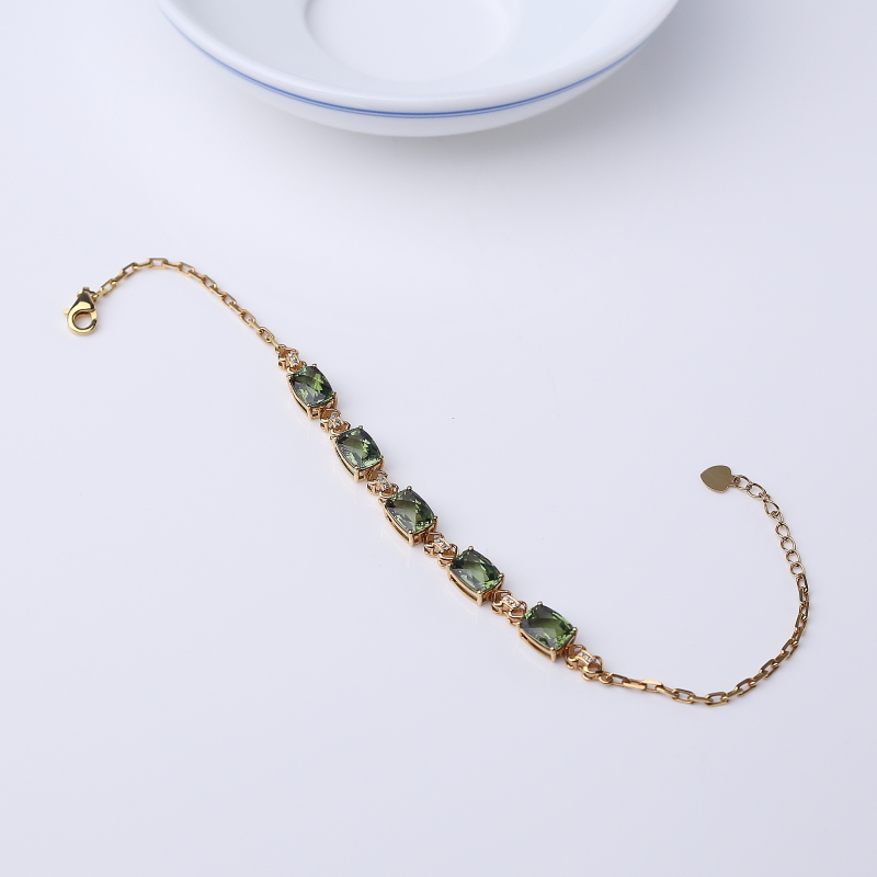 18K金镶钻巴西天然绿色碧玺手链-红掌柜
