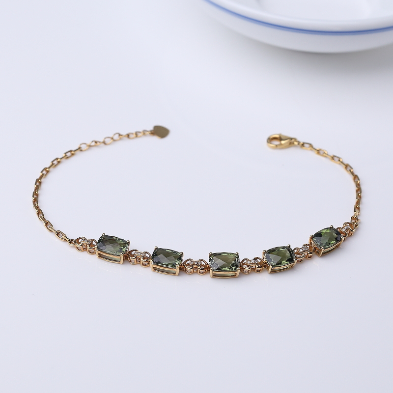 18K金镶钻天然绿色碧玺手链-红掌柜