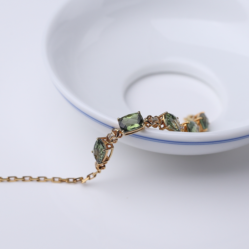 18K金镶钻巴西天然碧玺手链-红掌柜