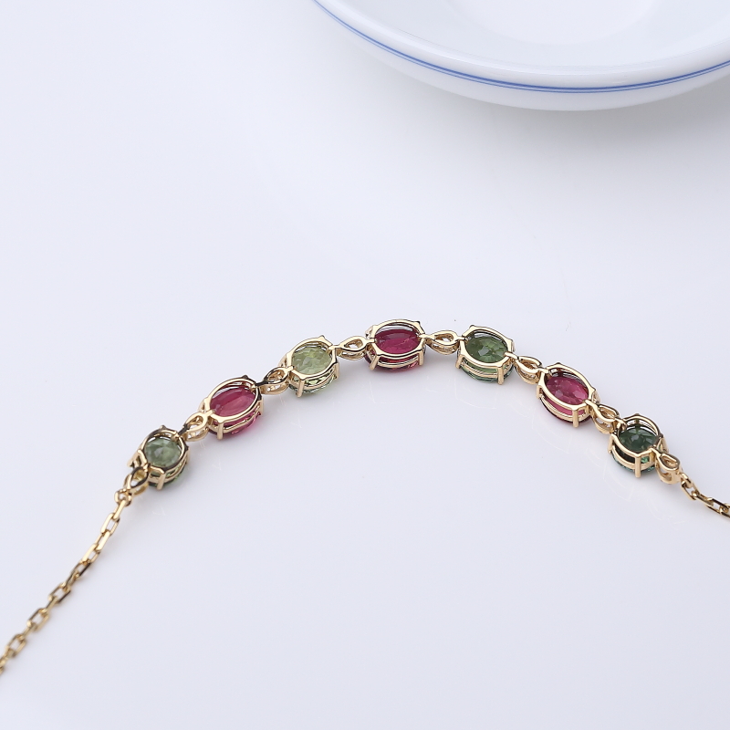 18K金镶钻巴西双色碧玺手链-红掌柜