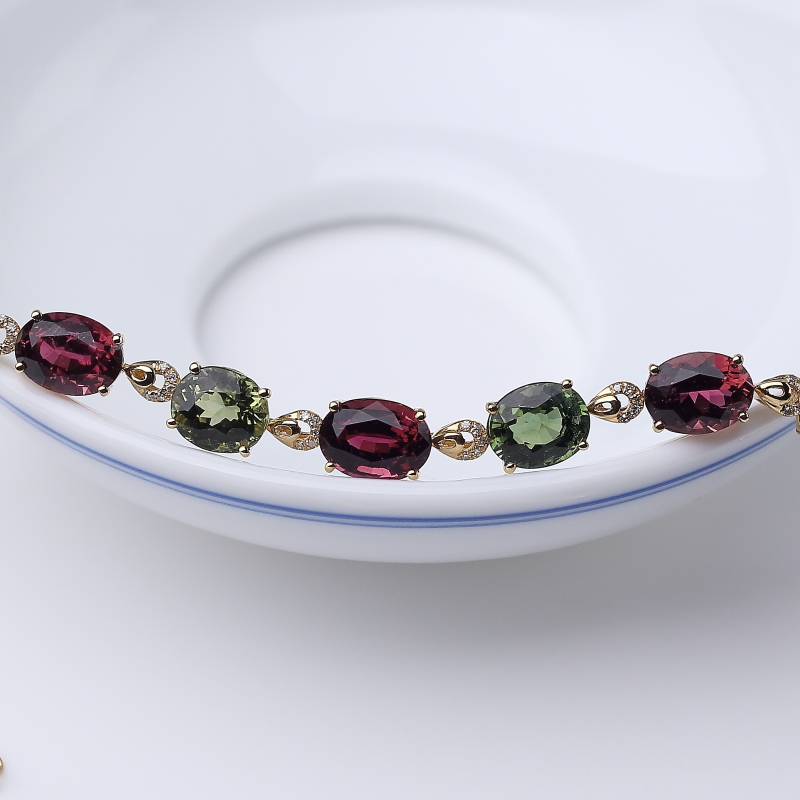 天然双色碧玺手链-红掌柜