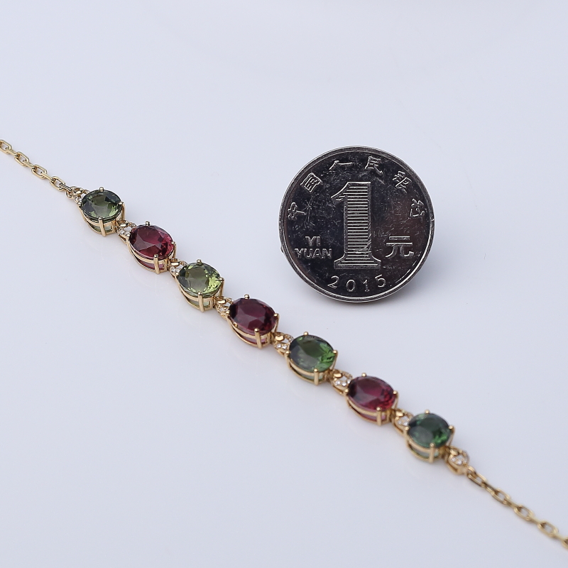 18K金镶钻双色碧玺手链-红掌柜