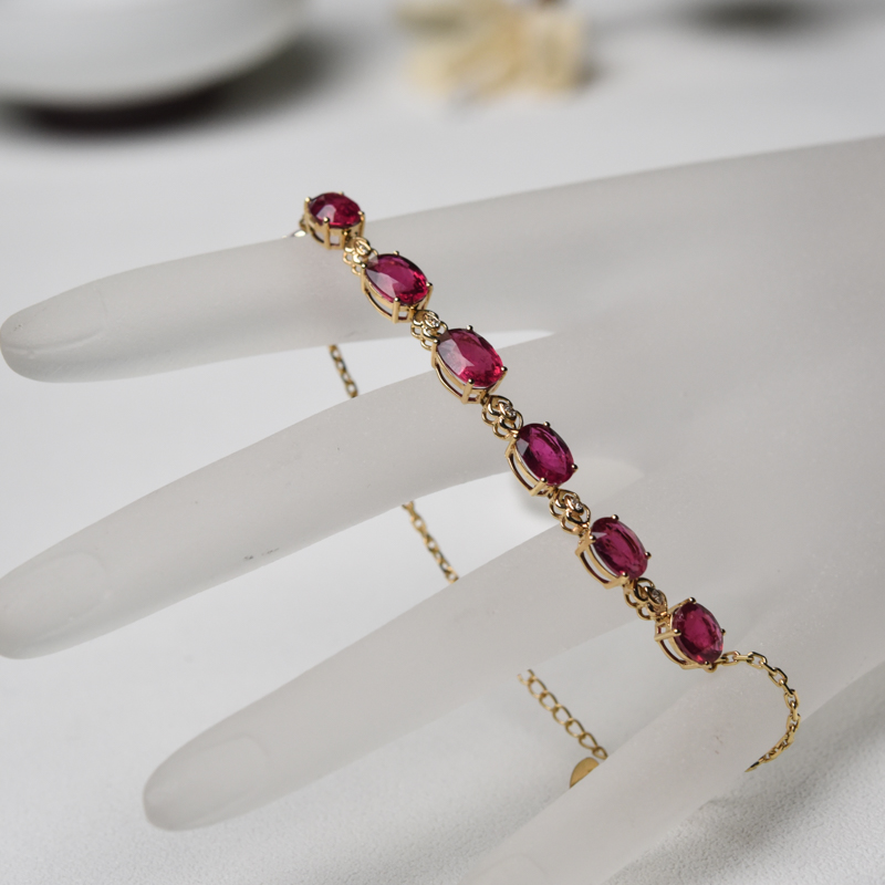 巴西天然玫红碧玺手链-红掌柜