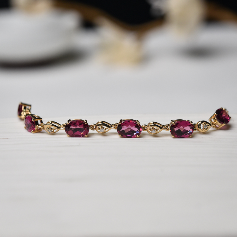 18K金镶钻巴西玫红碧玺手链-红掌柜
