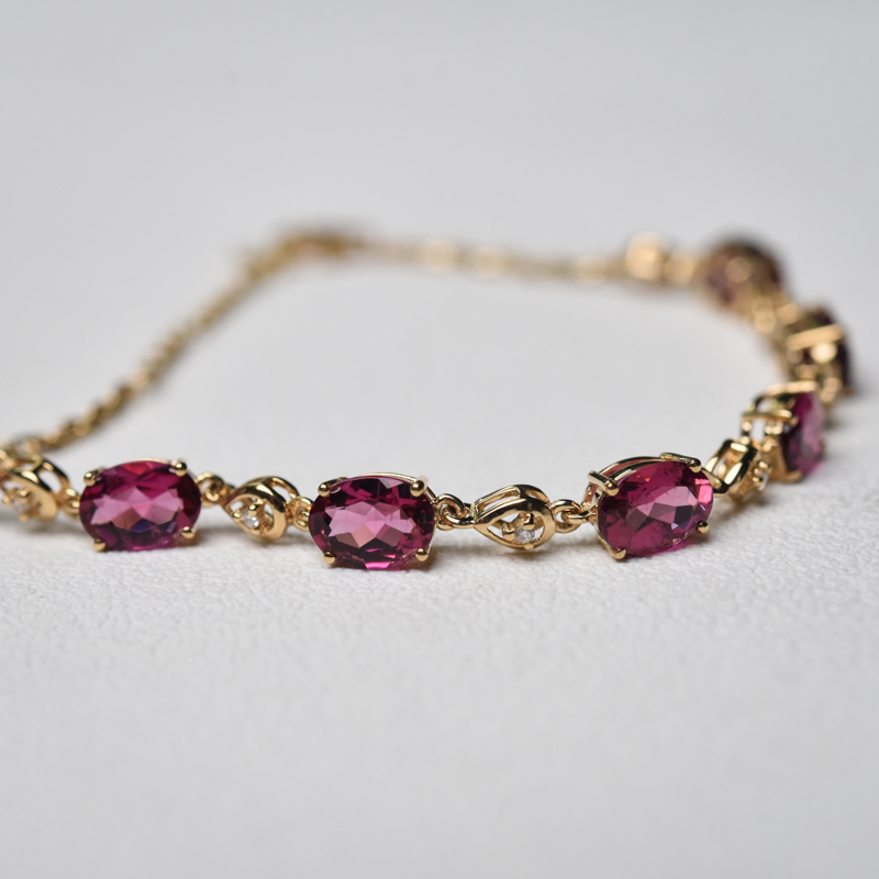 18K金镶钻巴西天然碧玺手链-红掌柜