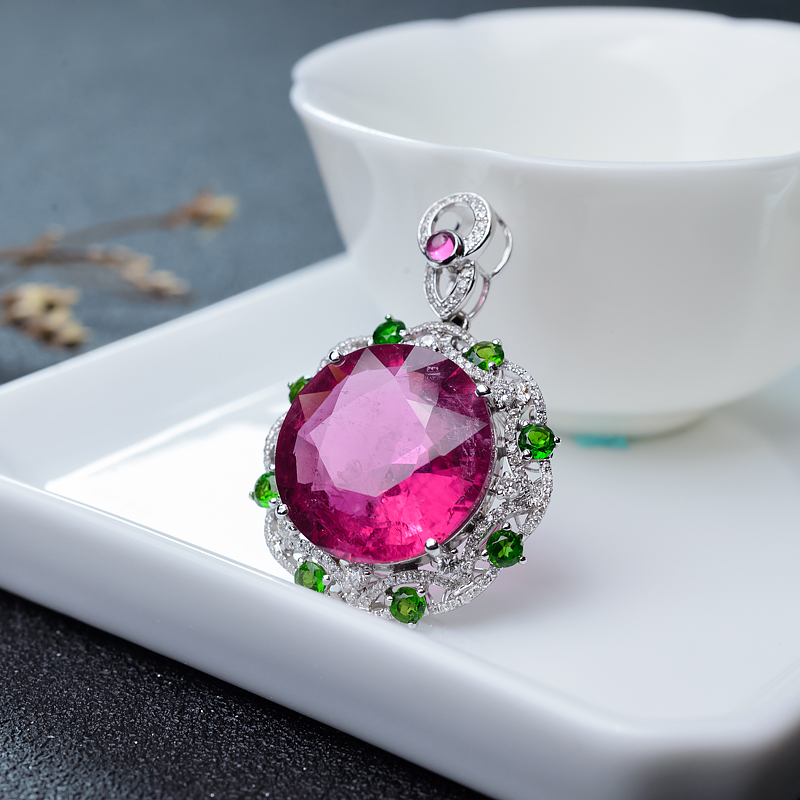 巴西天然玫红碧玺吊坠-红掌柜