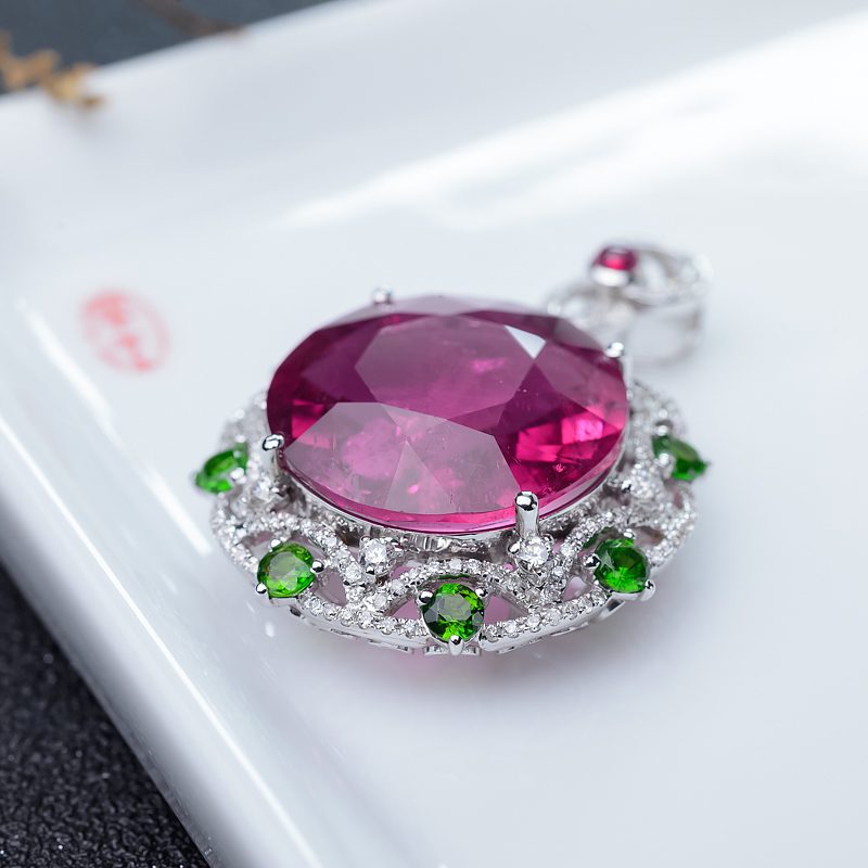 玫红碧玺吊坠-红掌柜