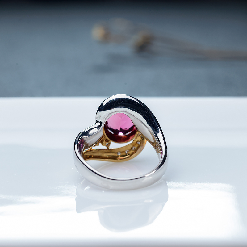 18K金镶钻巴西玫红碧玺戒指-红掌柜