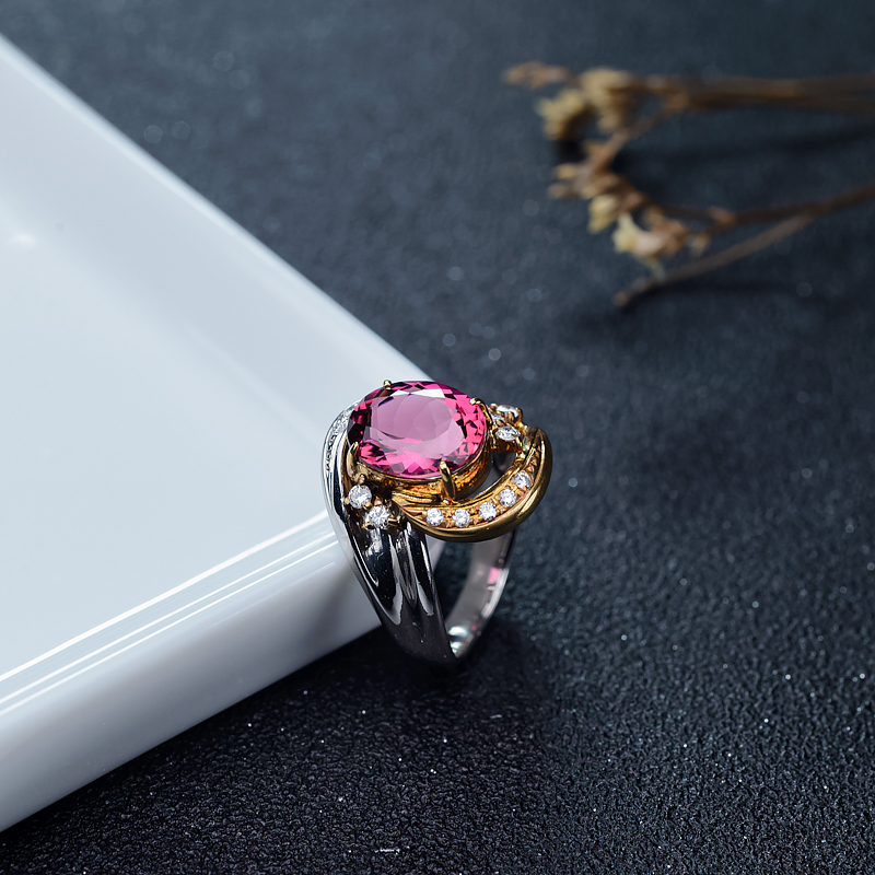 天然玫红碧玺戒指-红掌柜