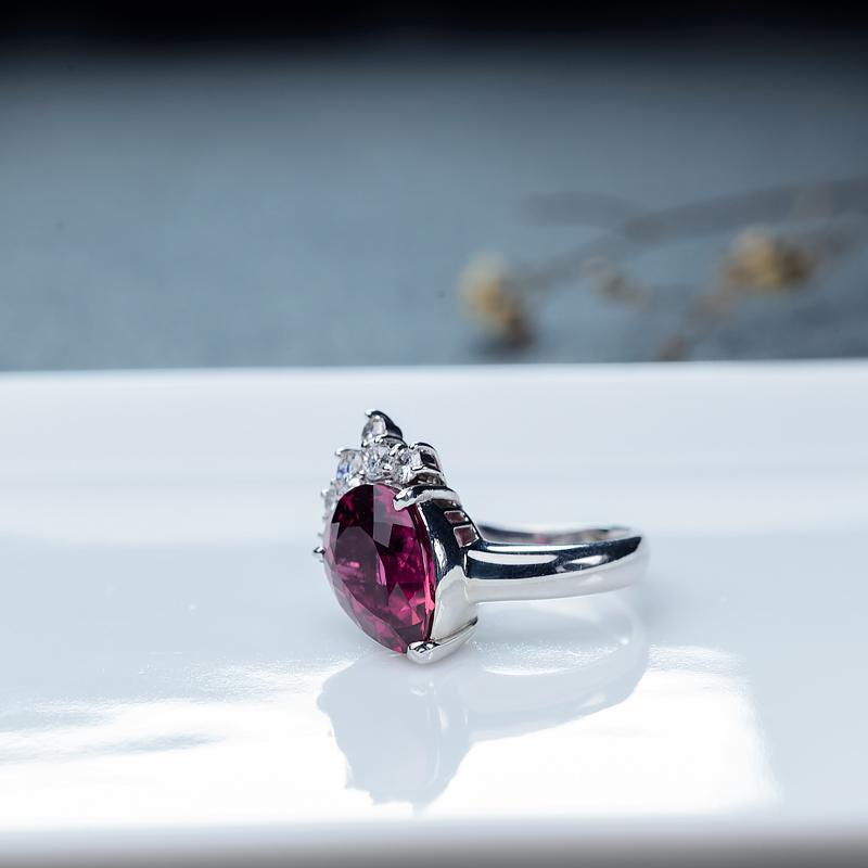 巴西天然玫红碧玺戒指-红掌柜