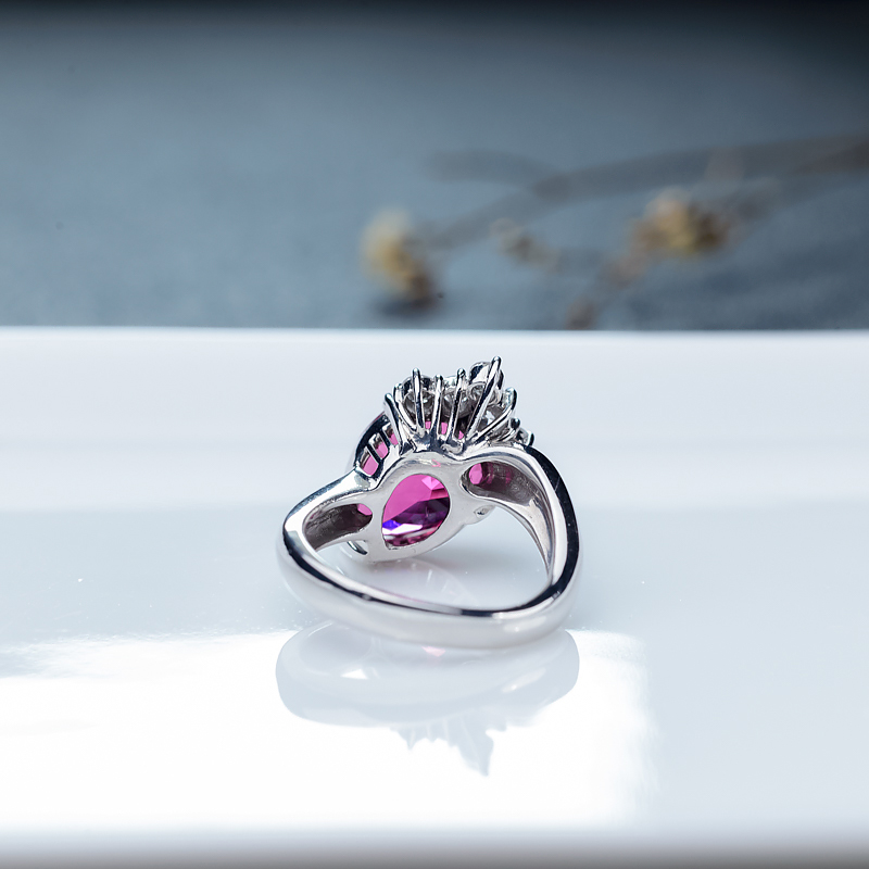 18K金镶钻巴西玫红碧玺戒指-红掌柜