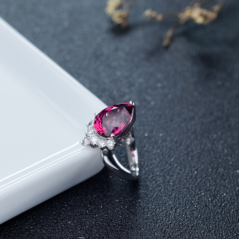 天然玫红碧玺戒指-红掌柜