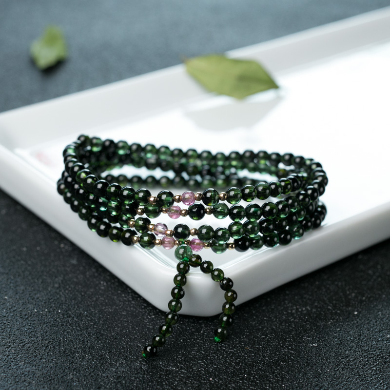 巴西天然绿色碧玺多圈手串-红掌柜