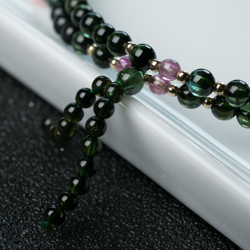 巴西天然绿色碧玺手串-红掌柜