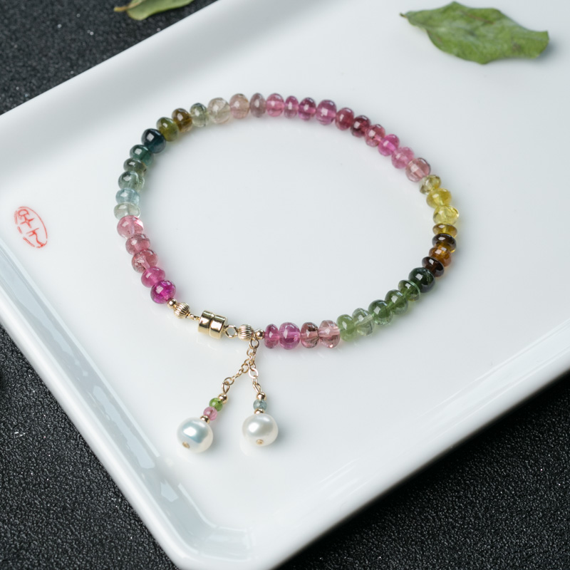 彩虹碧玺碟珠手链-红掌柜