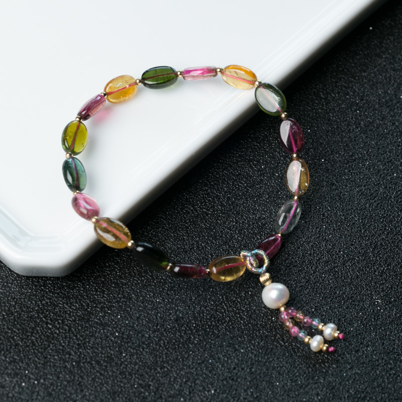 多色碧玺随形手串-红掌柜