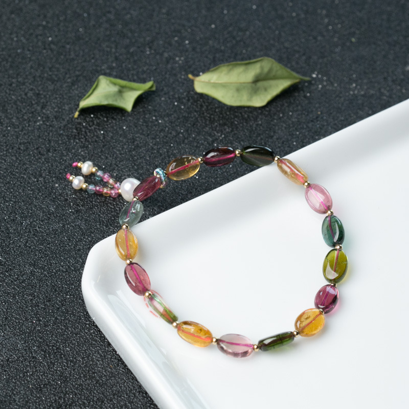 多色碧玺单圈手串-红掌柜