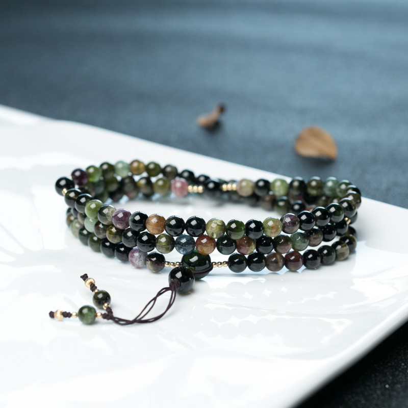 巴西天然多色猫眼碧玺108佛珠-红掌柜