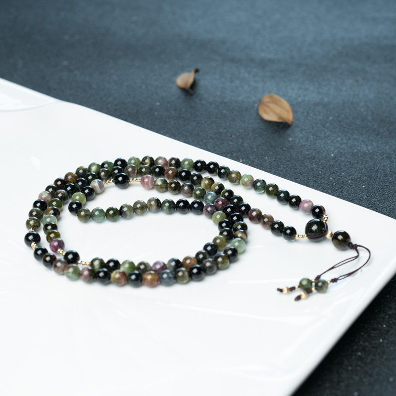 天然多色猫眼碧玺108佛珠-红掌柜