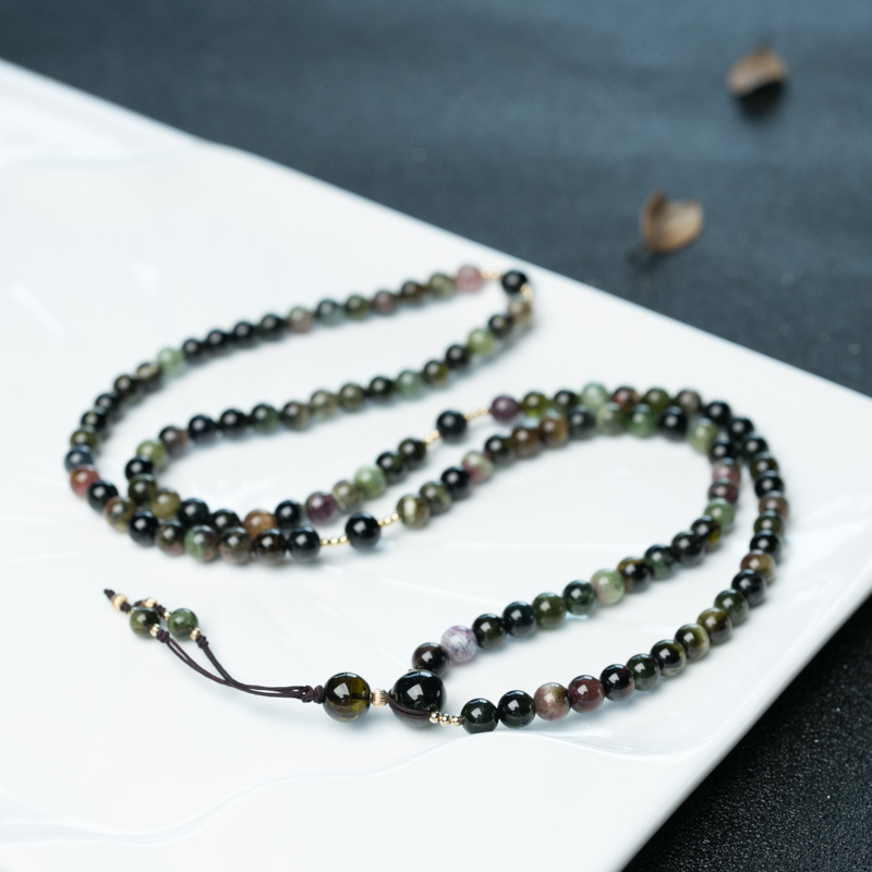 巴西多色猫眼碧玺108佛珠-红掌柜