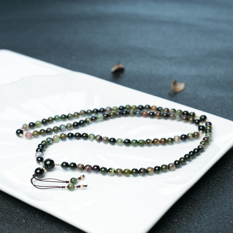 巴西天然猫眼碧玺108佛珠-红掌柜