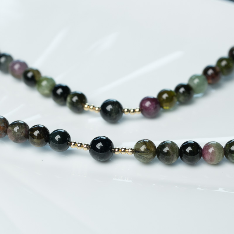 巴西天然多色猫眼碧玺佛珠-红掌柜