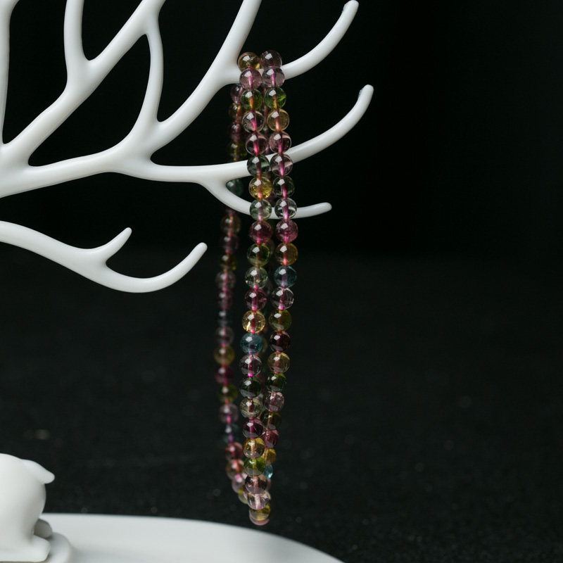 巴西天然多色碧玺多圈手串-红掌柜