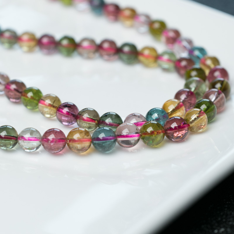 巴西天然多色碧玺手串-红掌柜