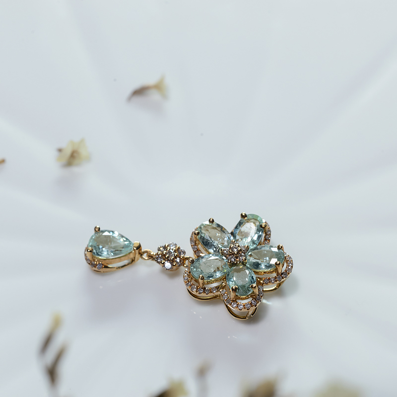 18K天然巴西蓝绿碧玺吊坠-红掌柜