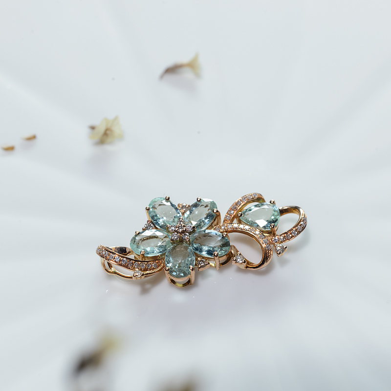 18K天然巴西蓝绿碧玺吊坠-红掌柜