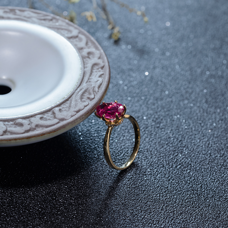 天然巴西玫红碧玺戒指-红掌柜