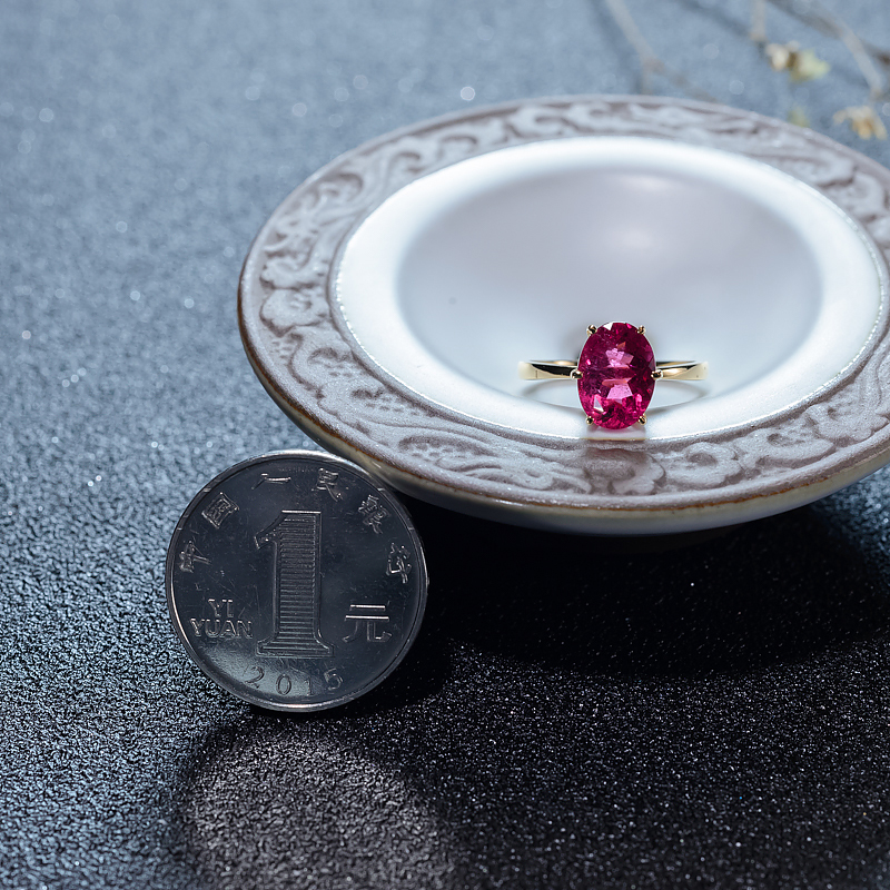 18K天然巴西玫红碧玺戒指-红掌柜