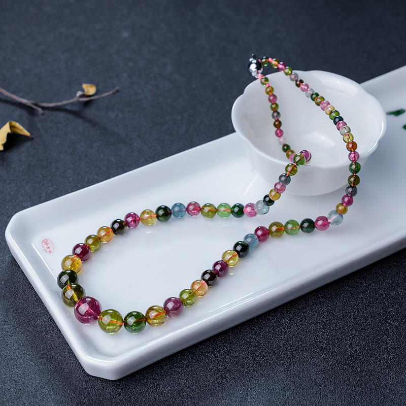 巴西天然彩虹碧玺塔链-红掌柜