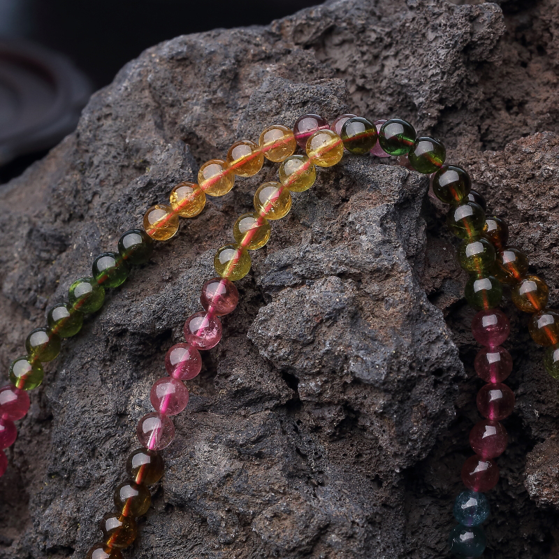 巴西天然彩虹碧玺手串-红掌柜
