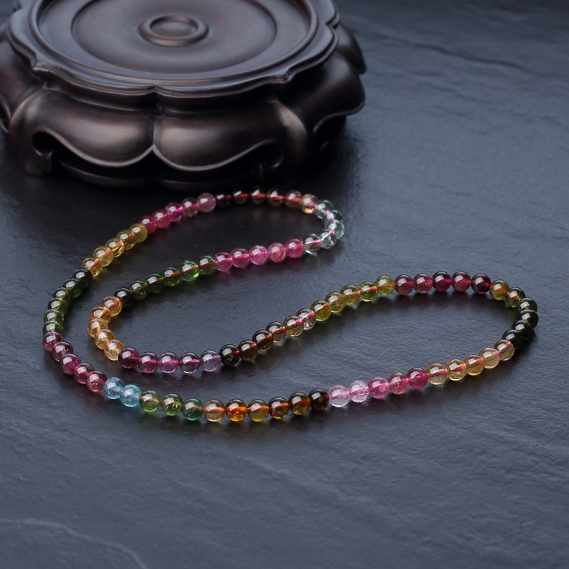 天然彩虹碧玺多圈手串-红掌柜