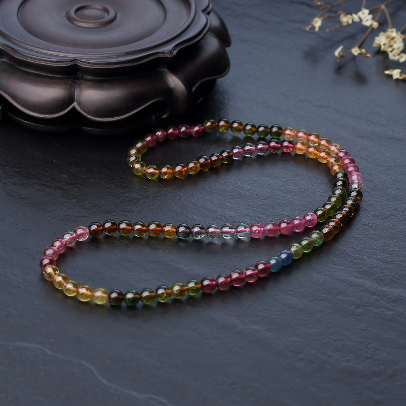 巴西天然彩虹碧玺多圈手串-红掌柜